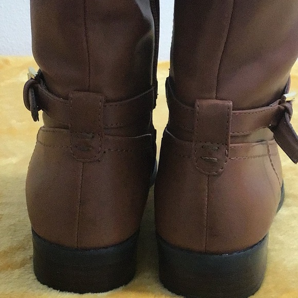 EUC. TOMMY HILFIGER Buckle Faux Leather Two-Tone Tall Riding Boots Side Zipper - Picture 12 of 16